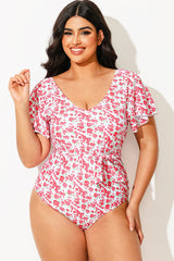Floral Printed One Piece Swimsuit With Sleeves