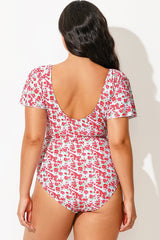 Floral Printed One Piece Swimsuit With Sleeves