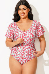 Floral Printed One Piece Swimsuit With Sleeves