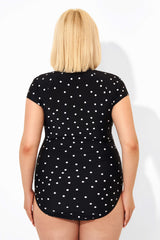 Polka Dots Zipper One Piece Swimsuit with Cap Sleeves