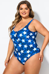 Star Print Button Front Lady One Piece Swimsuit