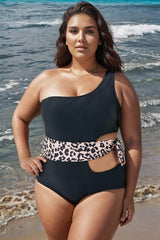 Sexy Leopard Print Tie Cut Out One Piece Swimsuit