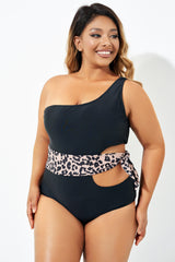 Sexy Leopard Print Tie Cut Out One Piece Swimsuit