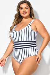 Black & White Stripe Women One Piece Swimsuit