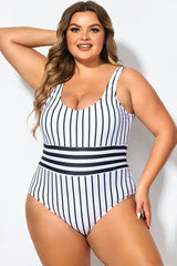 Black & White Stripe Women One Piece Swimsuit
