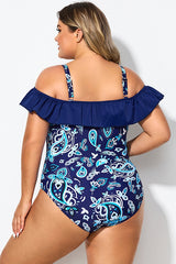 Attractive Paisley Design Ruffles One Piece Swimsuit