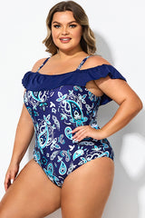 Attractive Paisley Design Ruffles One Piece Swimsuit