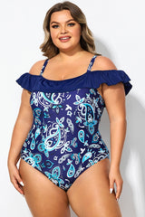 Attractive Paisley Design Ruffles One Piece Swimsuit