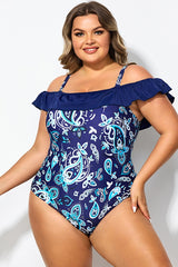 Attractive Paisley Design Ruffles One Piece Swimsuit