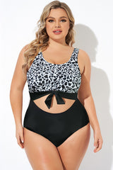 Leopard Print Stripe Knotted One Piece Swimsuit