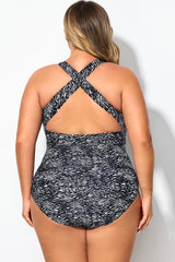 Black & White Zebra Print Ruched Front One Piece Swimsuit