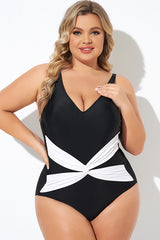 Black and White Twist Front One Piece Swimsuit