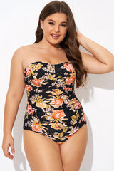 Plus Size Floral Bandeau Twist Front One Piece Swimsuit