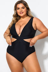 Black Cut Out Plunge Back Hook One Piece Swimsuit