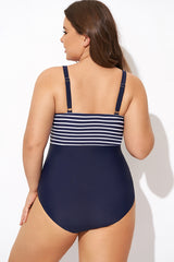 Stripe Plunge Deep V neck One Piece Swimsuit