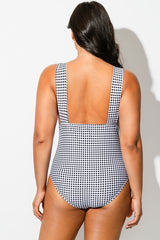 Gingham V-neck Low-cut Leg One Piece Swimsuit