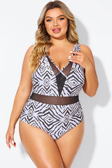Plunging V-front and Back Mesh One Piece Swimsuit