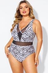 Plunging V-front and Back Mesh One Piece Swimsuit
