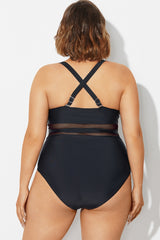 Plus Size Mesh Stitching Sling One Piece Swimsuit