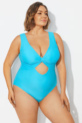Blue Twist Knot Shimmer One Piece Swimsuit