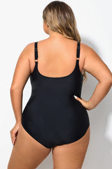 Black V Neck Mesh Splicing One Piece Swimsuit
