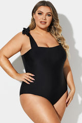 Black Square Adjustable Tie One Piece Swimsuit