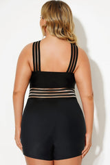Black Crossover Lady Boxer Short One Piece Swimsuit