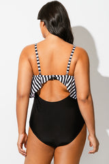 Black & White Striped Hem One Piece Swimsuit