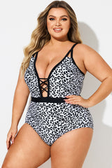 Leopard Print Deep V-Neck One Piece Swimsuit