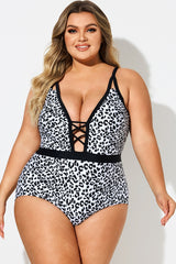 Leopard Print Deep V-Neck One Piece Swimsuit