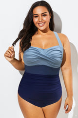 Plus Size Contrast Twist Front Skinny One Piece Swimsuit