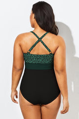 Leopard Green  Twist Front Skinny One Piece Swimsuit