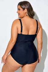 Blue Floral Twist Front Push Up One Piece Swimsuit