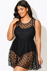 Black Dots Mesh Underwire Hook & Eye Closure One-piece Swimsuit