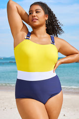 Plus Size Colorblock Tummy Control One Piece Swimsuit