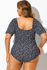 Floral Printed Short Sleeve One Piece Swimsuit