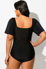 Black & White Short Sleeve One Piece Swimsuit