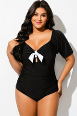 Black & White Short Sleeve One Piece Swimsuit