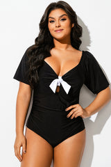 Black & White Short Sleeve One Piece Swimsuit