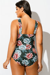 V-Neck Floral Print One Piece Swimsuit