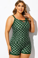 Green Check Colorblock One Piece Swimsuit