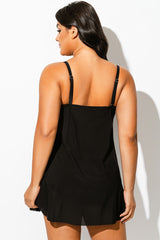 Plus Size Black Mesh Draped One Piece Swimsuit