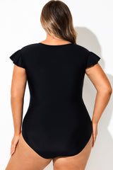 High Neck Zipper Cap Sleeve One Piece Swimsuit
