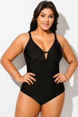 Black Cut Out V-Neck One Piece Swimsuit