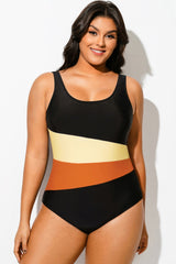 Plus Size Patchwork Push Up One Piece Swimsuit
