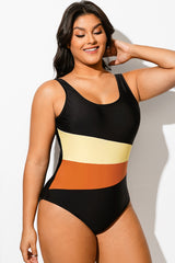 Plus Size Patchwork Push Up One Piece Swimsuit