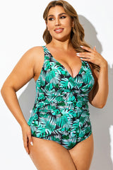 Green Palm Cross Front One-Piece Swimsuit