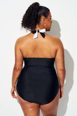 Plus Size Color Block Elegant Halter One Piece Swimsuit
