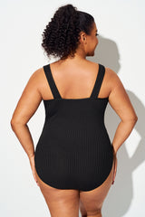 Plus Size Black Mesh Splicing One Piece Swimsuit
