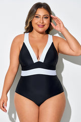 Black & White Colorblock Back Tied One Piece Swimsuit